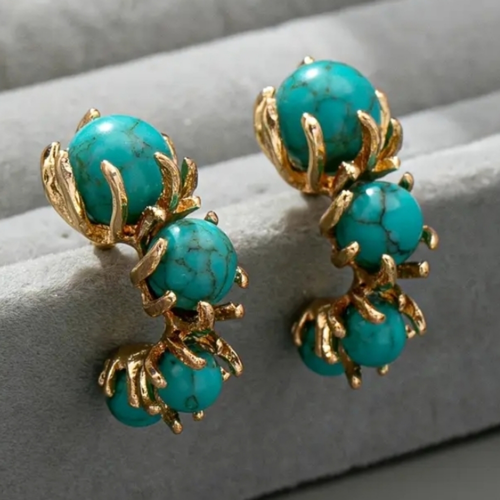 Gold-Tone Turquoise Triple Drop Earrings
